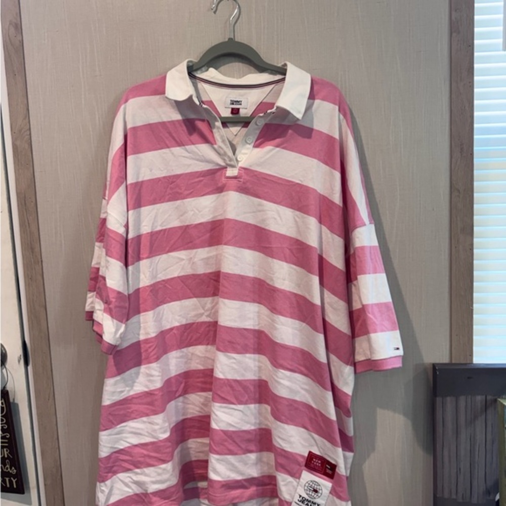 Tommy Hilfiger Collar  Pink and White Striped Polo Dress